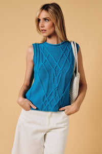 Round Neck Cable Knit Sweater Vest