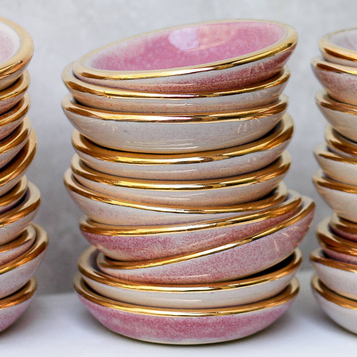 Pink Heart Ring Dish | Handmade Pottery trinket with Gold