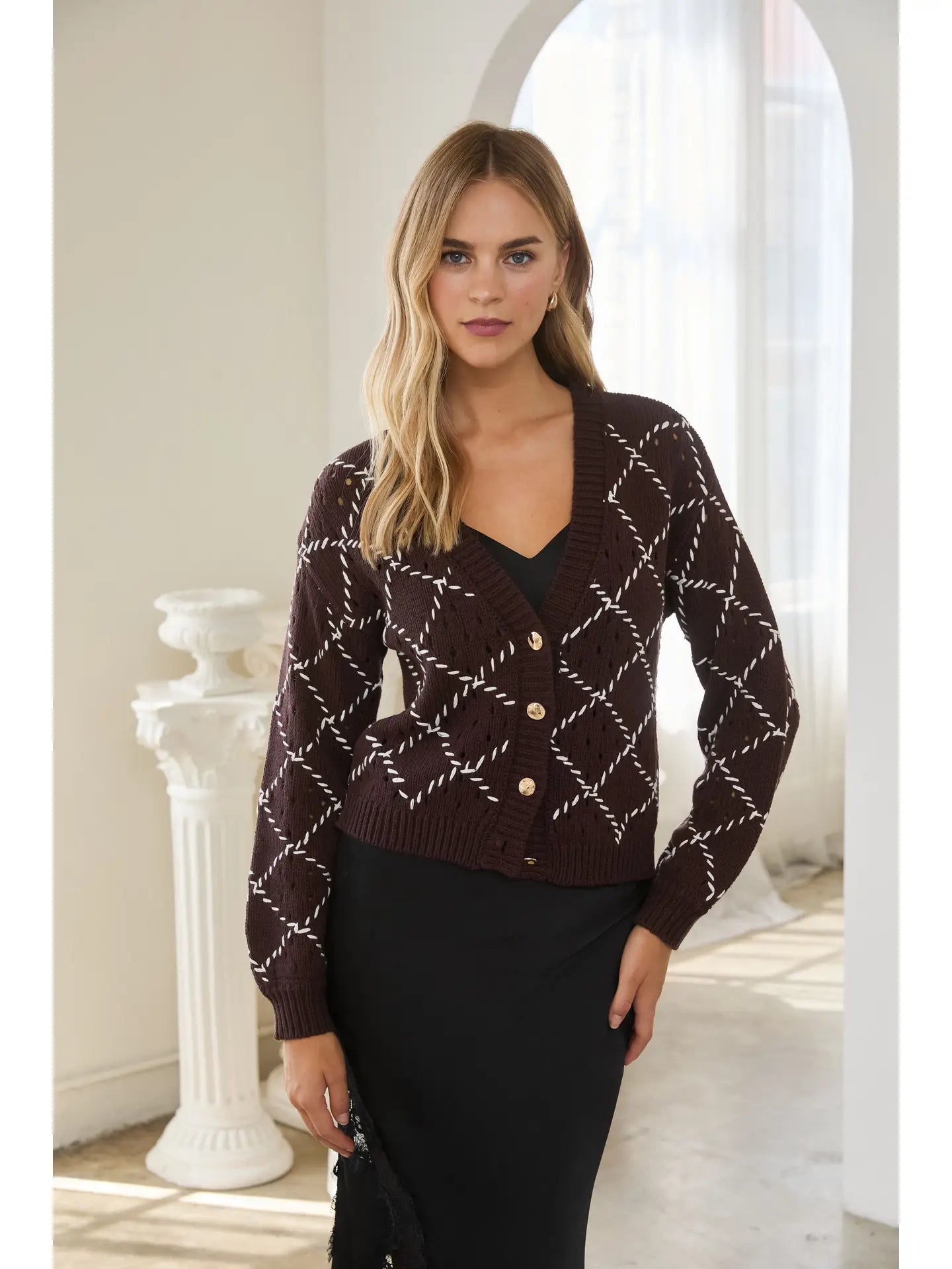Skies are Blue Diamond Pattern Cardigan