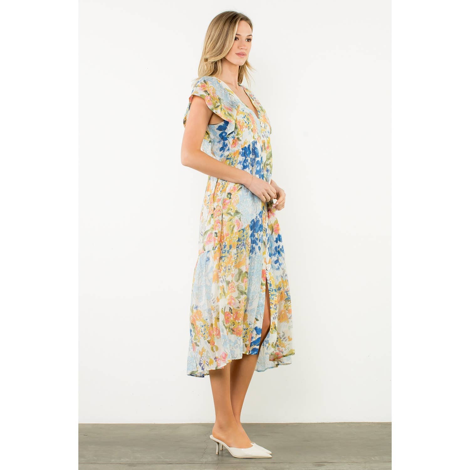 Flutter Sleeve Floral Maxi Dress