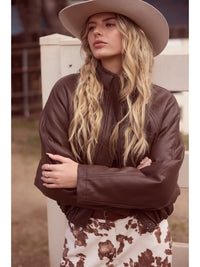 Faux Leather Padded Bomber Jacket