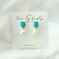 Skye Turquoise Blue Freshwater Pearl Earrings Gold Filled