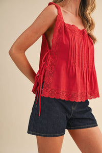 Lace Trim Side Tying Top