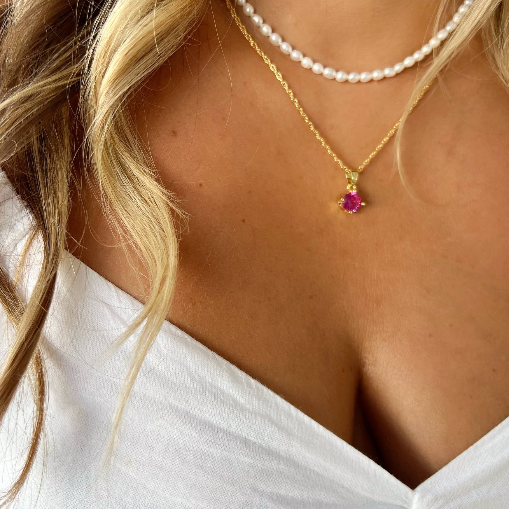 Margot Pink Pendant Necklace Gold Filled