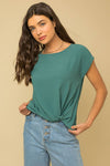 SOLID WOVEN TEE WITH FRONT KNOT DETAIL