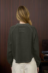 MOCK NECK HALF SNAP BUTTON LONG SLEEVE KNIT TOP