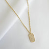 Pave CZ Dog Tag Pendant Necklace Gold Filled