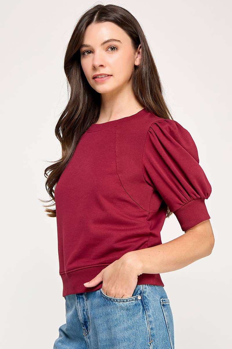 SHORT PUFF SLEEVE SWEATER