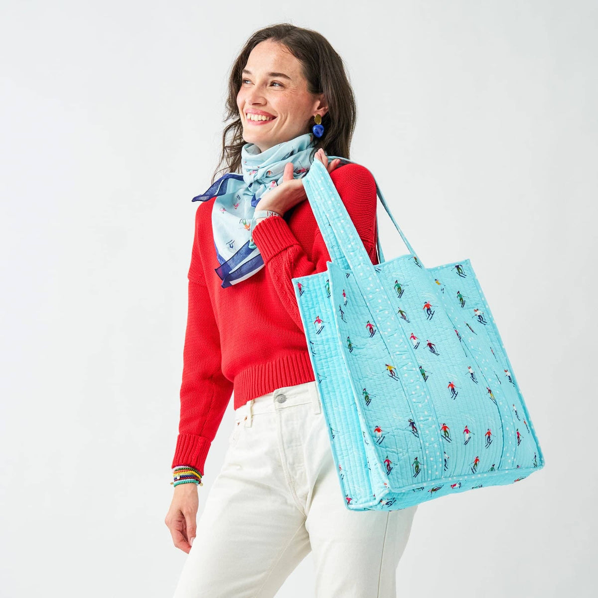 Evie Skier Reversible Quilted Tote Bag Light Blue