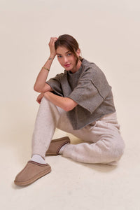 Marled Knit Mock Neck Short Sleeve Sweater