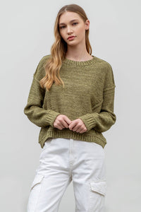 EXPOSED SEAM DROP SHOULDER PULLOVER SWEATER