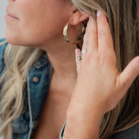 Rain Hammered Statement Hoops Earrings Gold Filled
