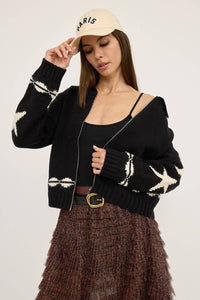 Cozy Pattern Zip Sweater Jacket