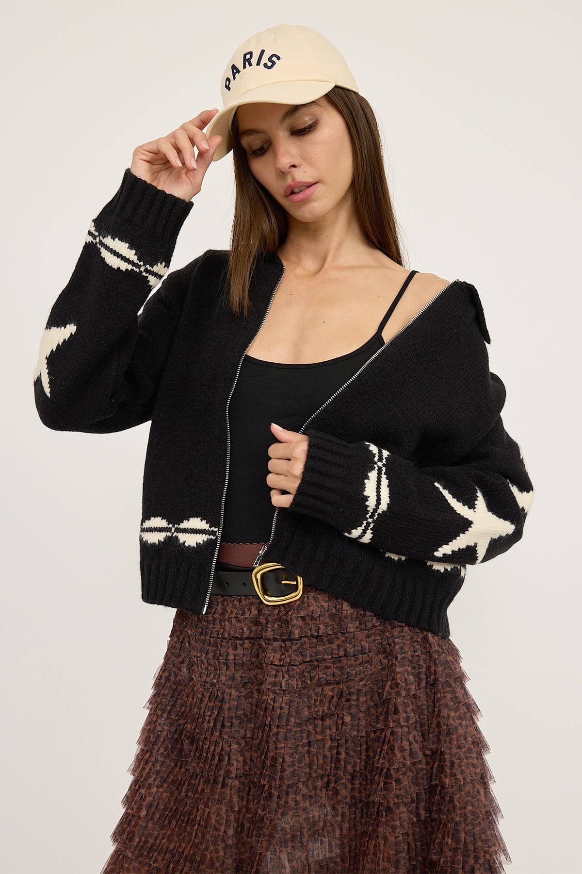 Cozy Pattern Zip Sweater Jacket