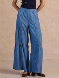 Chambray Tiered Wide Leg Pants