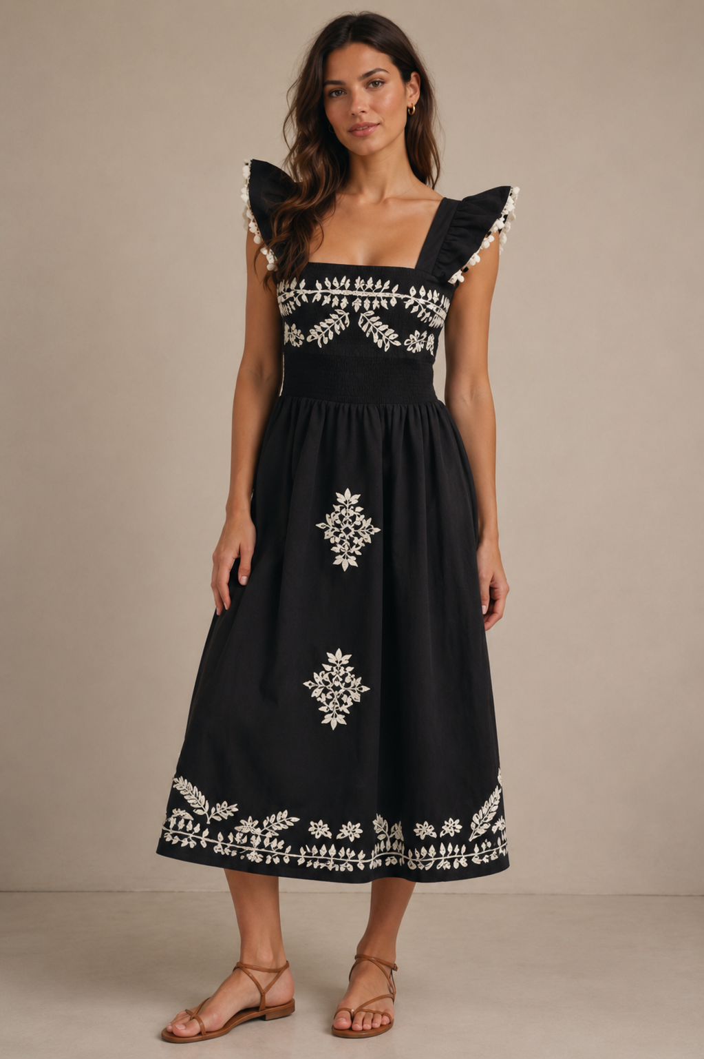 Flutter Sleeve Embroidered Dress