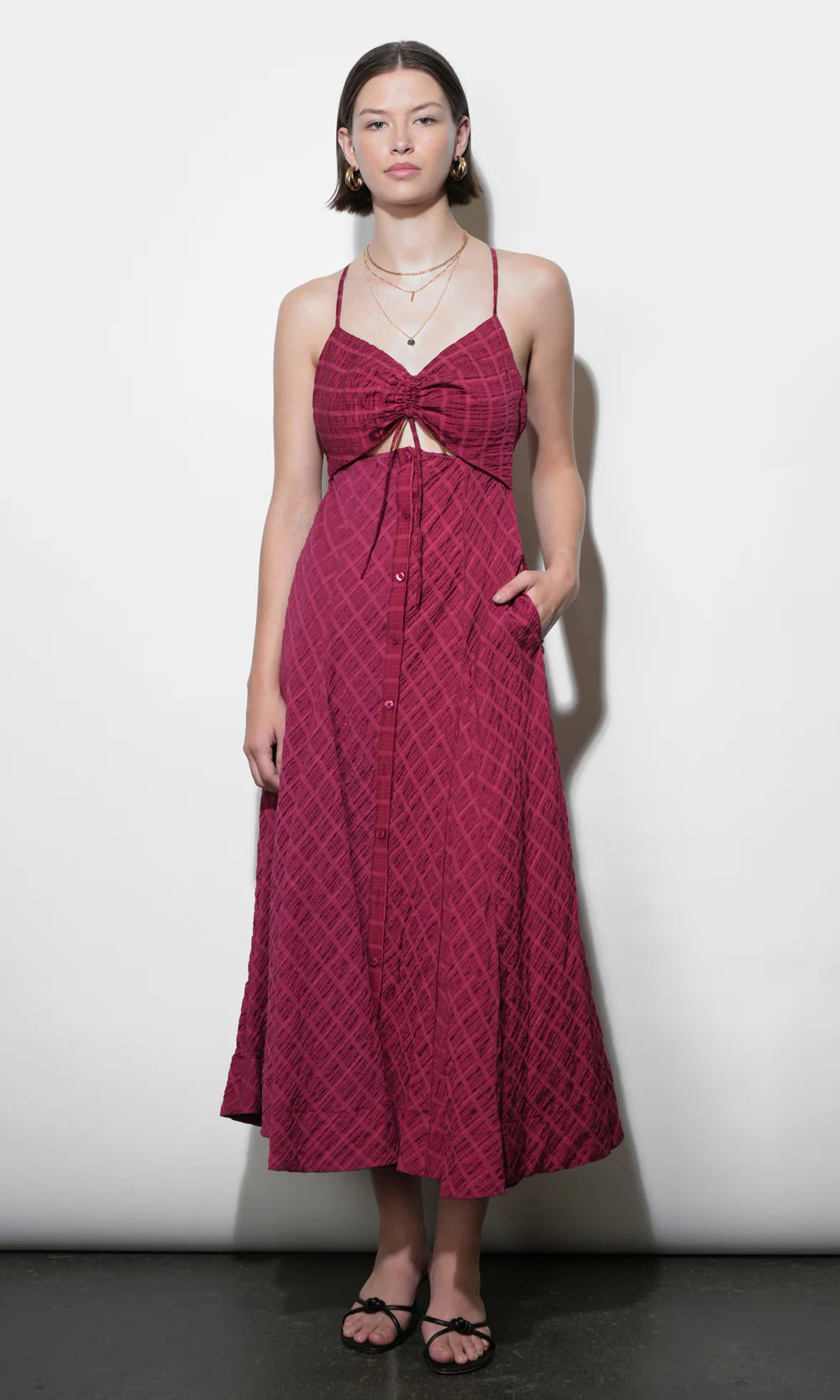 Maria Ruche Cut Out  Maxi Dress