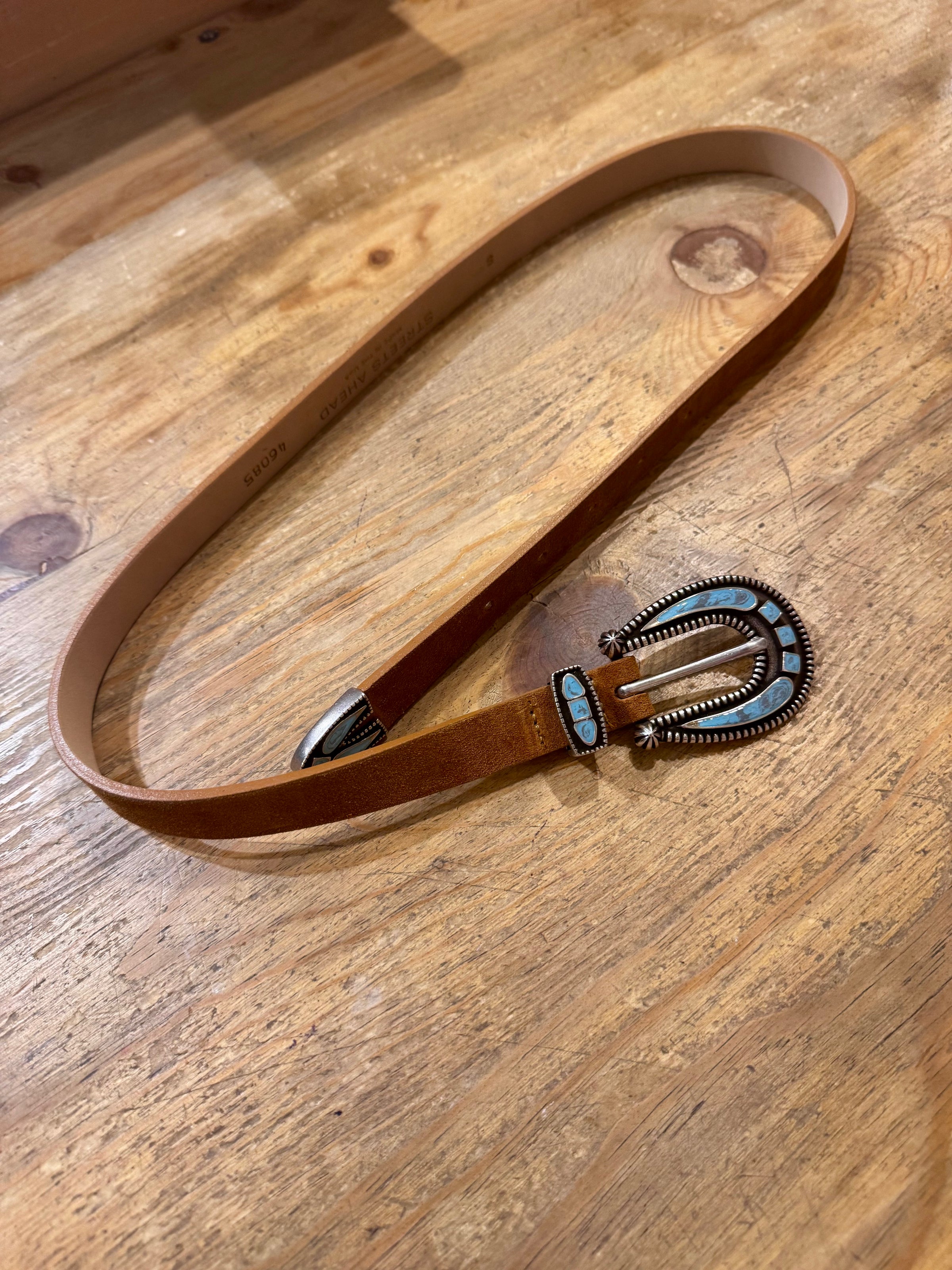 Silver Turquoise Western Suede Belt