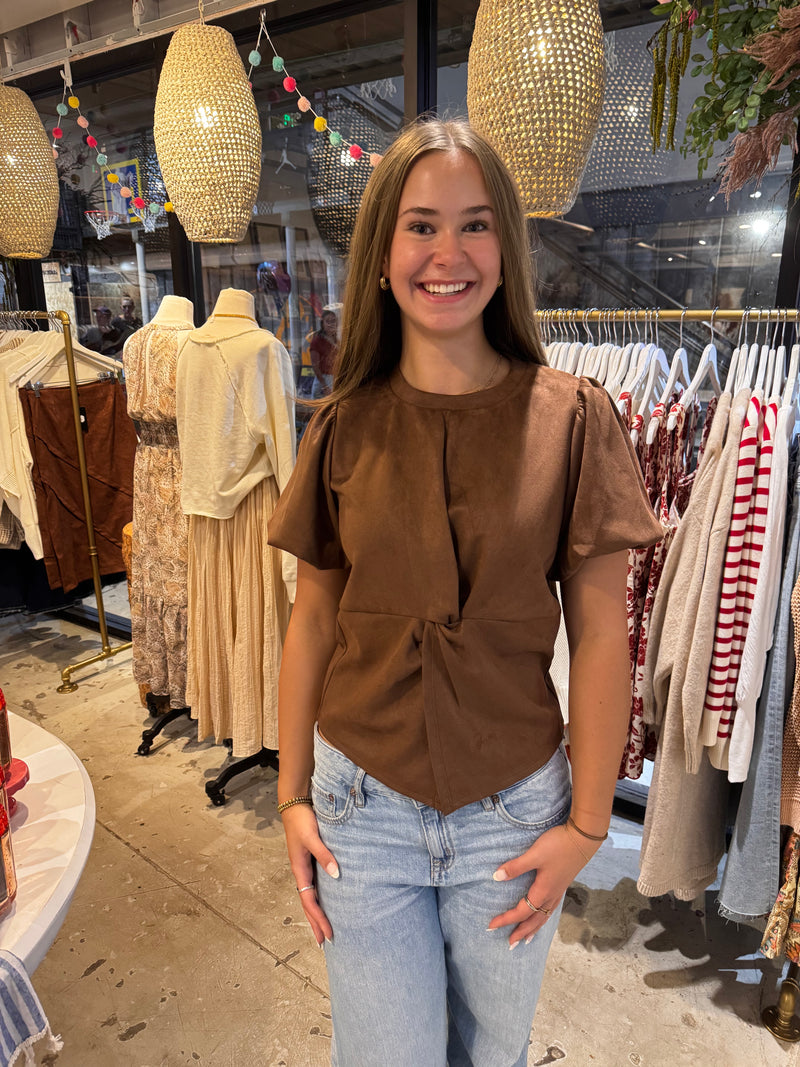 Puff Sleeve Suede Top