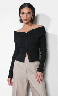 The Linnea Button Down Off Shoulder Sweater Top