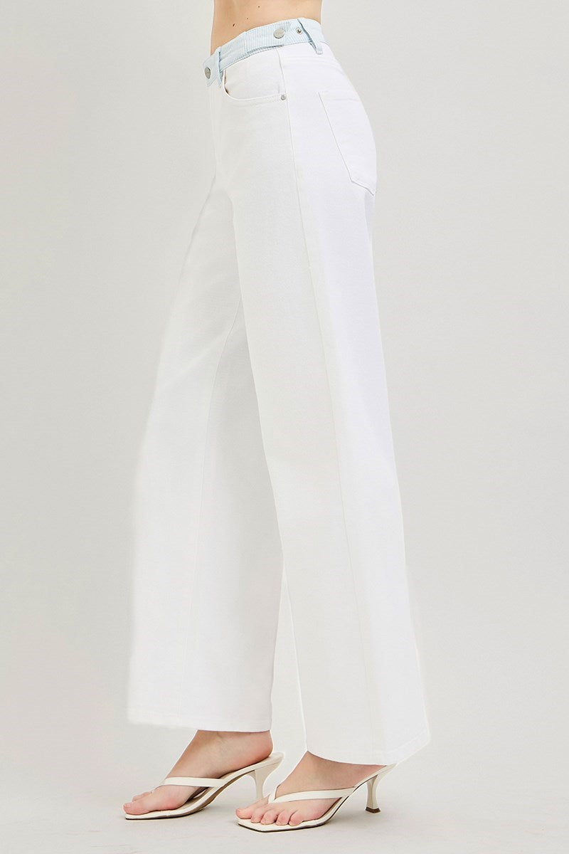 ADJUSTABLE SLOUCHY BAGGY PANTS WITH CONTRAST WAISTBAND STRIP