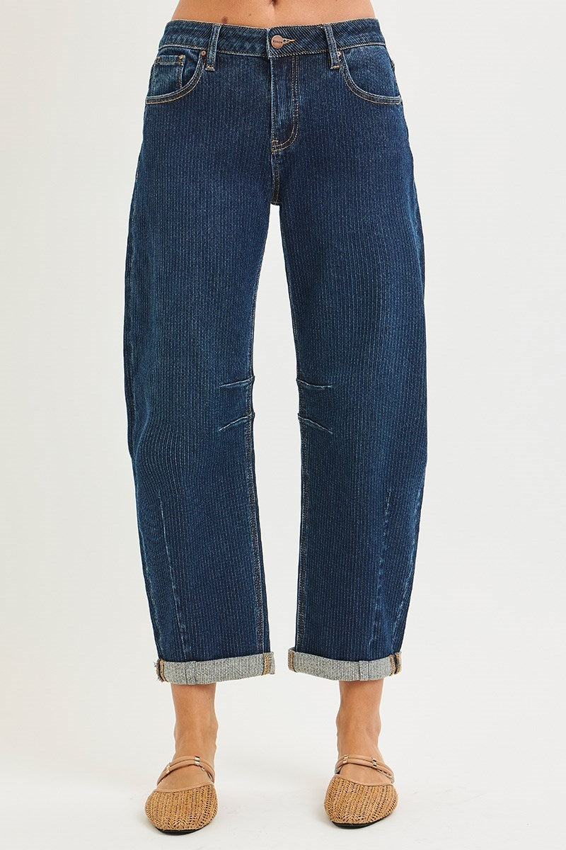 Risen SLOUCHY CROP BARREL TEXTURED JEANS