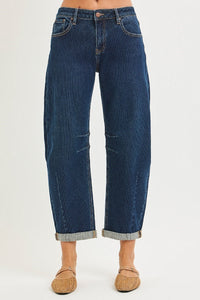 Risen SLOUCHY CROP BARREL TEXTURED JEANS