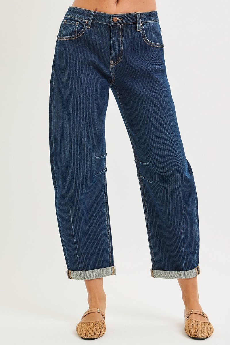 Risen SLOUCHY CROP BARREL TEXTURED JEANS