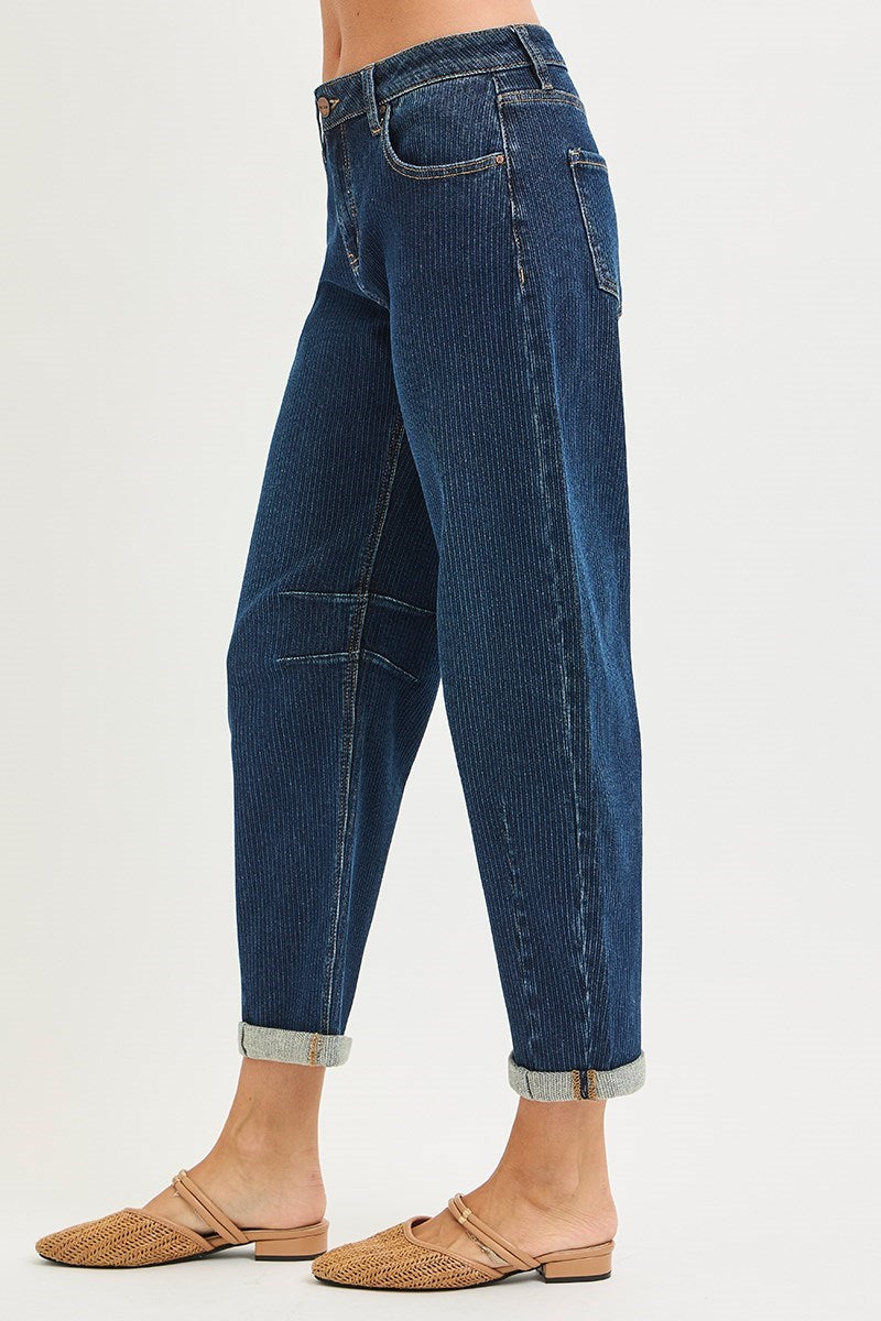 Risen SLOUCHY CROP BARREL TEXTURED JEANS