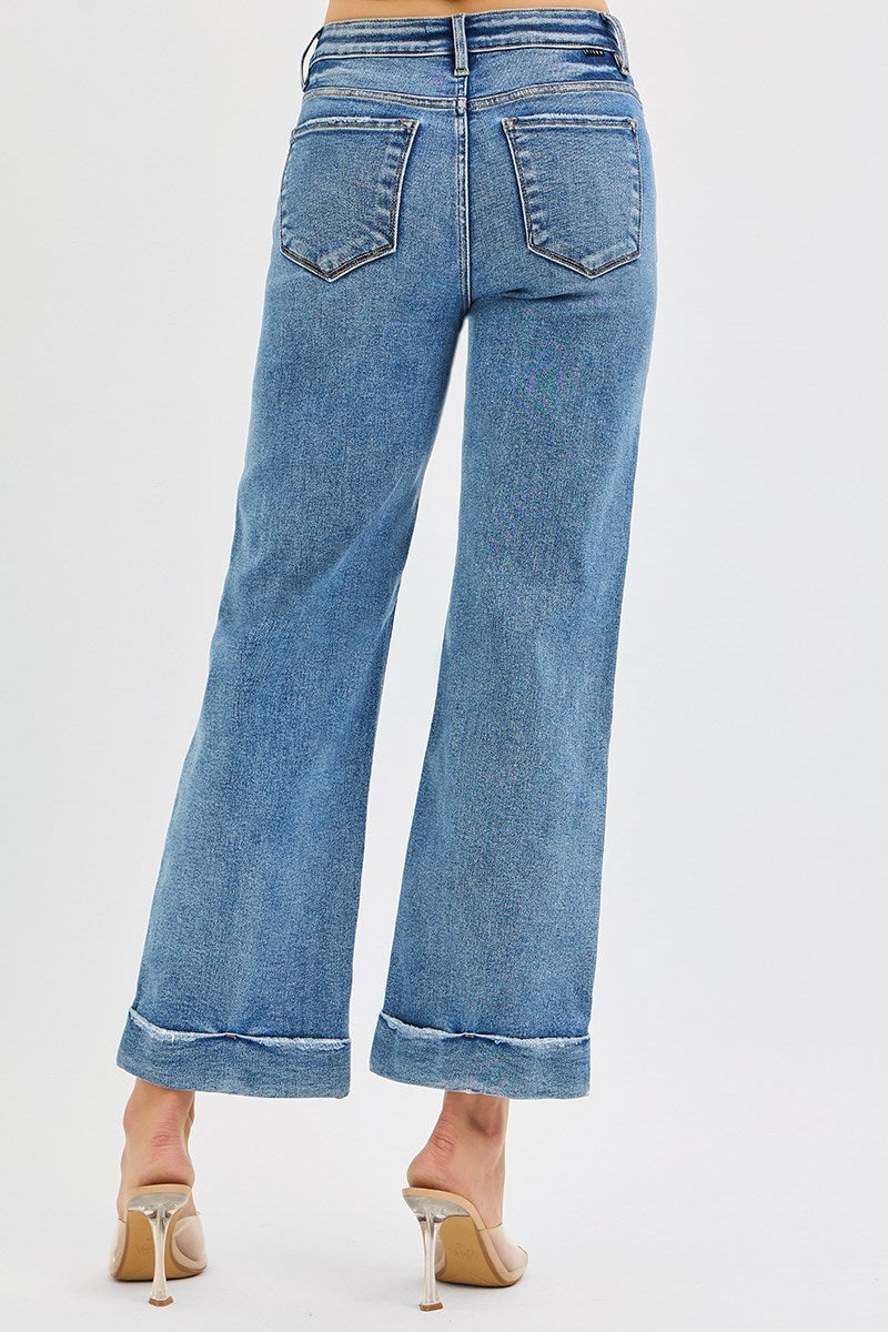 Risen Mid Rise Crop Straight Taylor Cuffed Jeans