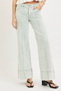 Risen Pistachio Wide Leg Denim