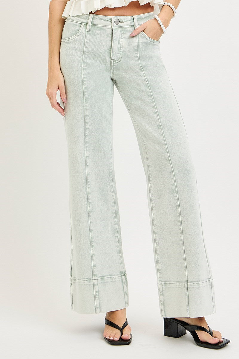 Risen Pistachio Wide Leg Denim
