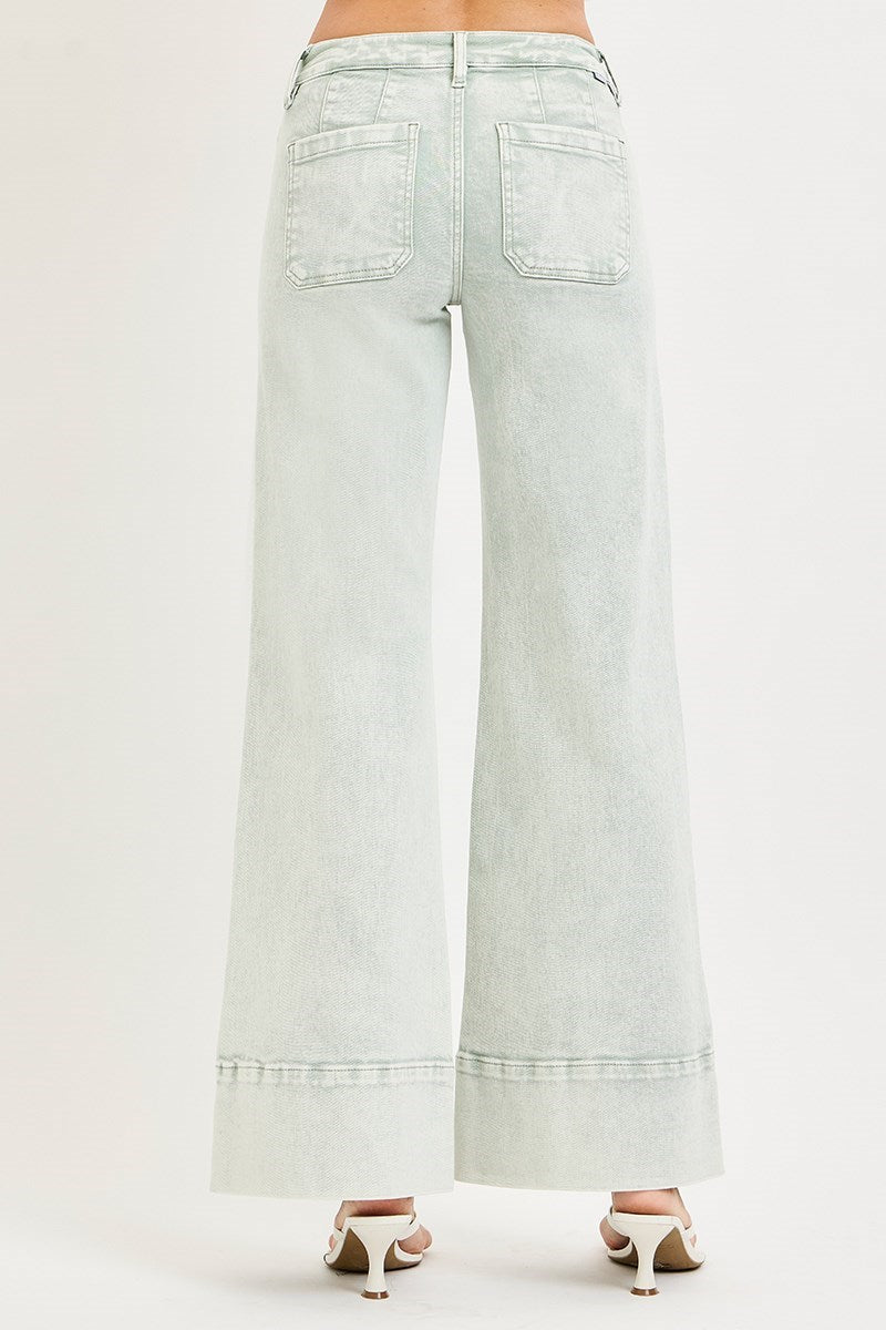Risen Pistachio Wide Leg Denim