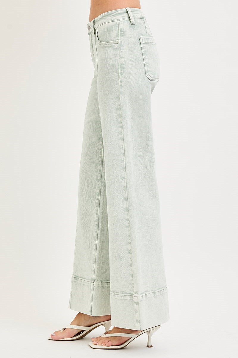 Risen Pistachio Wide Leg Denim