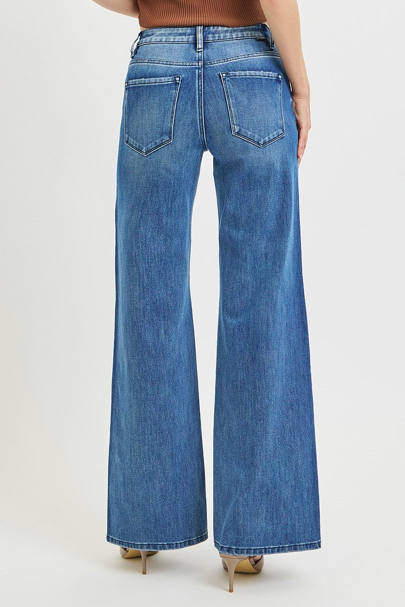 Risen High Rise Wide Jeans two tone wash