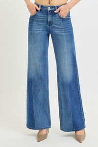 Risen High Rise Wide Jeans two tone wash