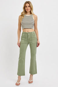 High Rise Ankle Flare Patch Pocket Pants