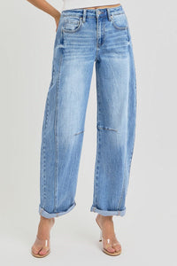 High Rise Boyfriend cuffed Barrel Jean