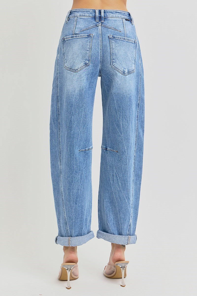 High Rise Boyfriend cuffed Barrel Jean