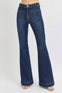 High Rise Flare Patch Pocket Jeans