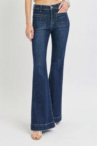 High Rise Flare Patch Pocket Jeans