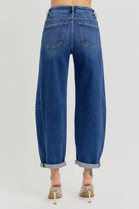 High Rise Boyfriend Cuffed Barrel Jeans