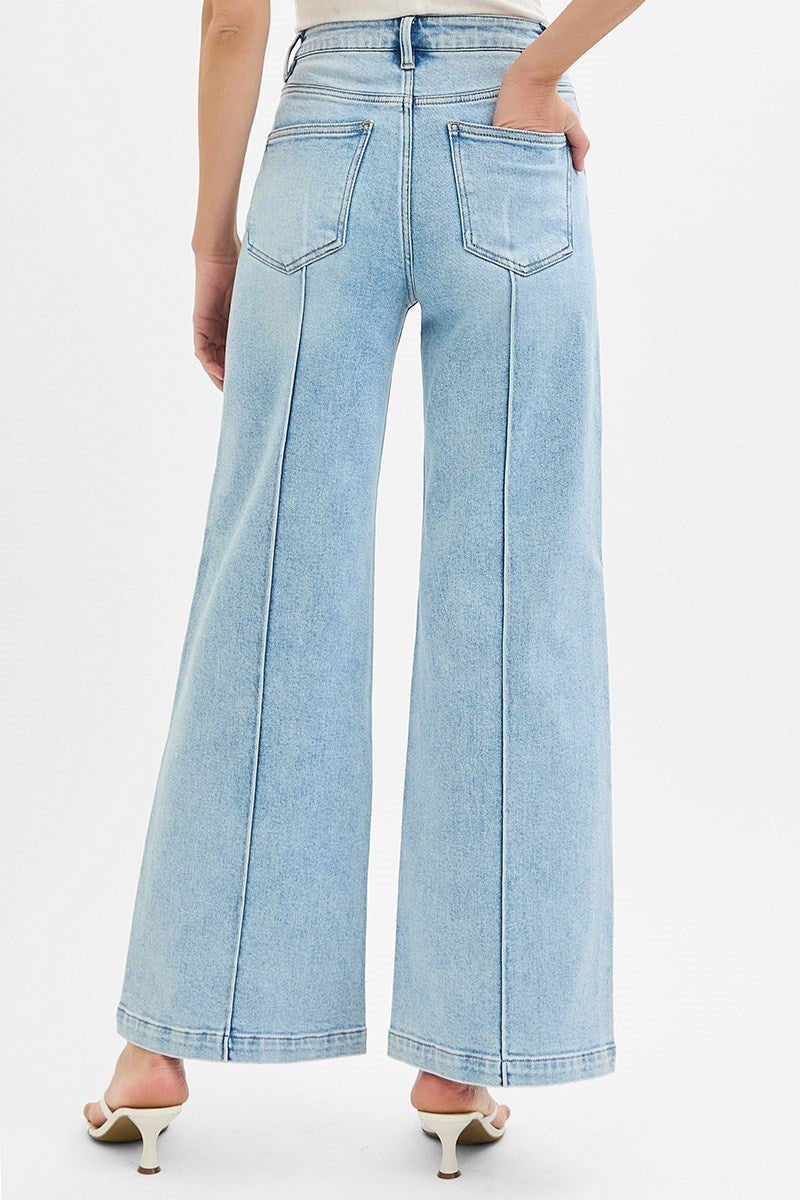Risen Wide Leg Pintuck Jeans