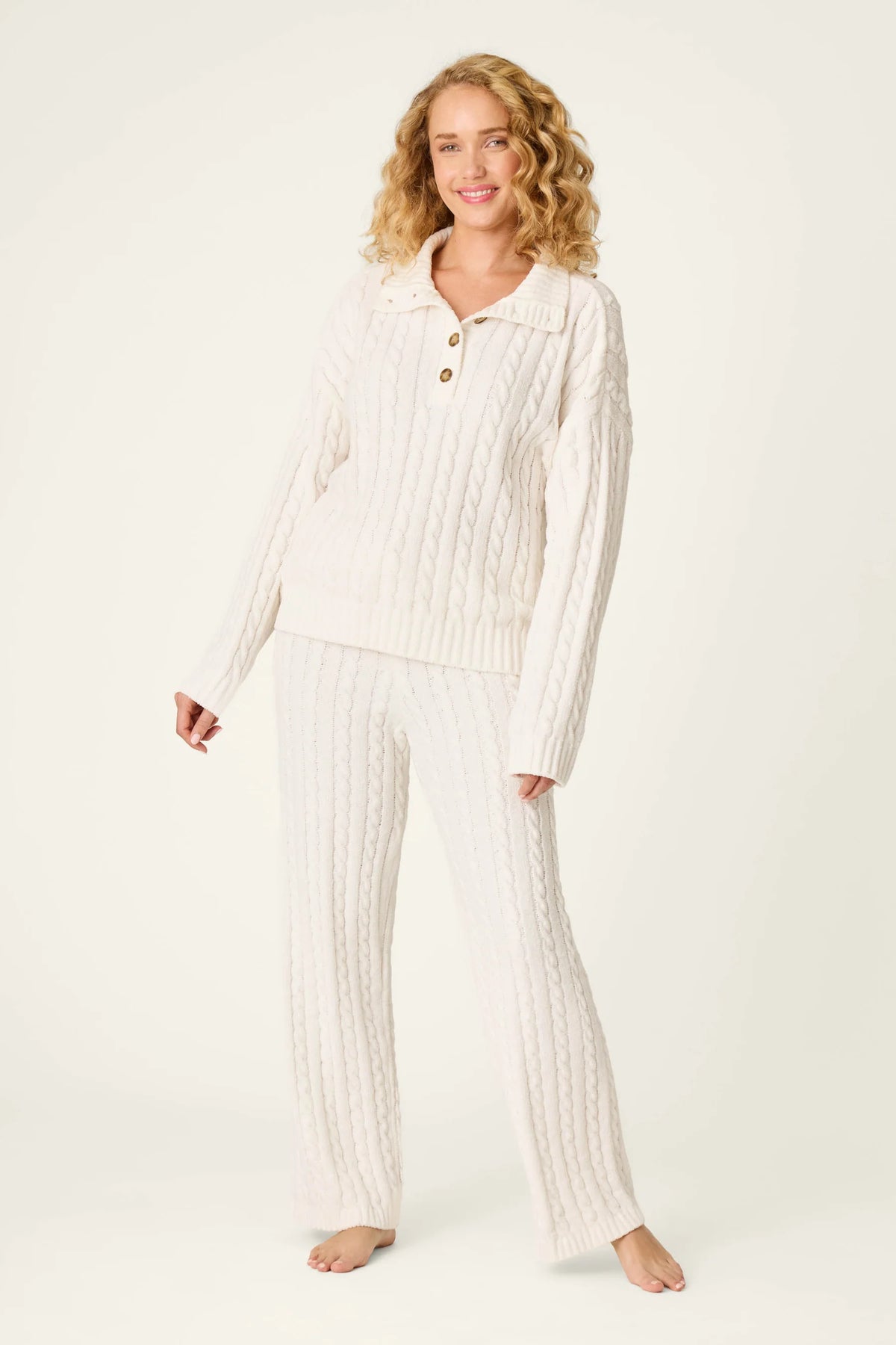 PJ Salvage Cozy Chenille Cable Knit Ivory Pullover