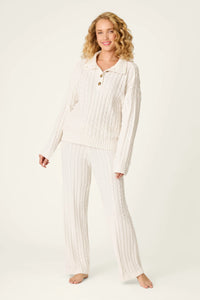 PJ Salvage Cozy Chenille Cable Knit Ivory Pullover