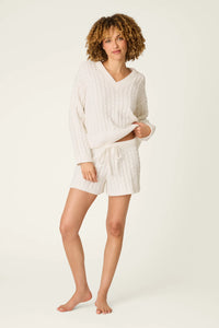 PJ Salvage Cozy Chenille Cable Knit Ivory V-Neck Sweater