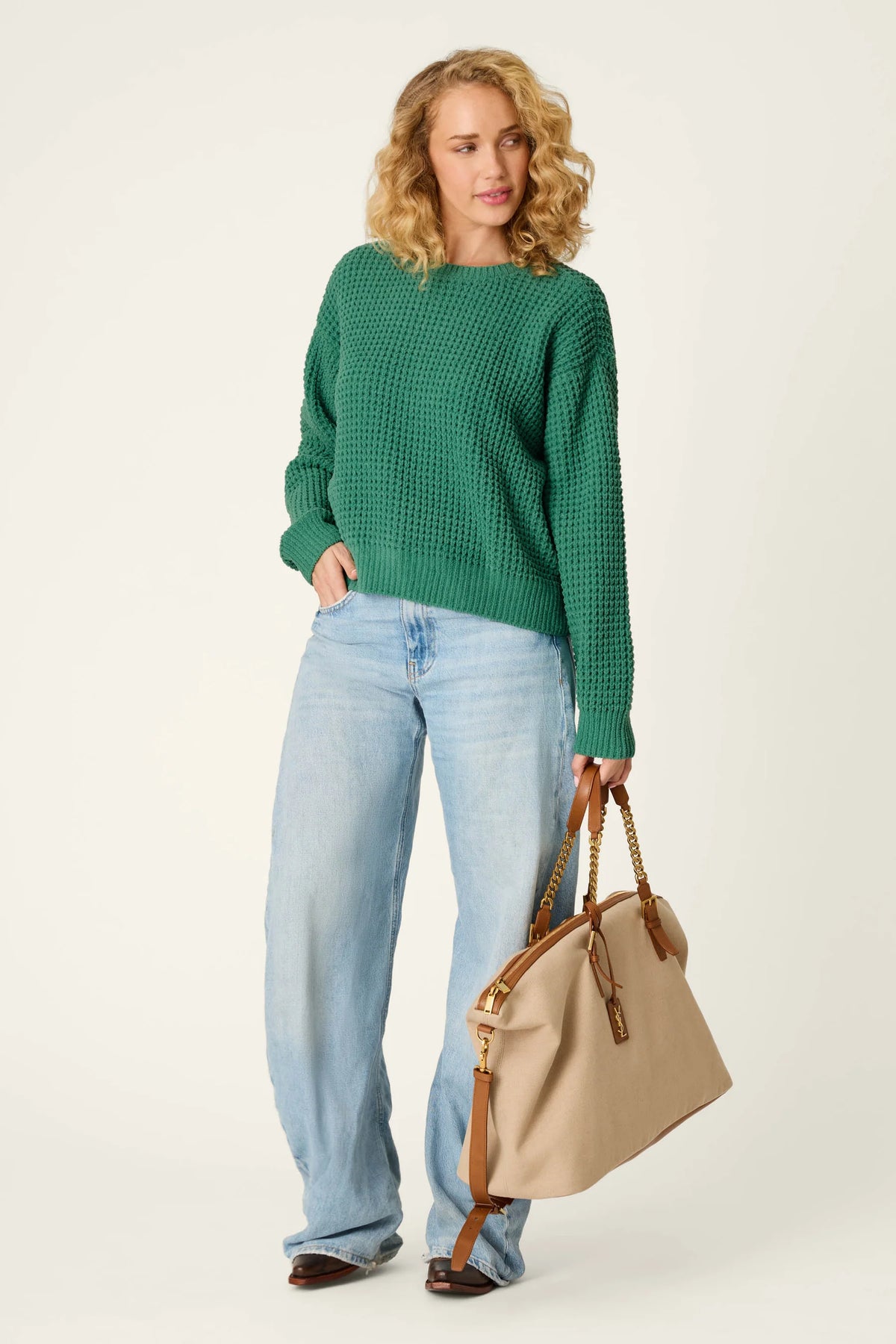 PJ Salvage Long Sleeve Cozy Chenille Waffle Top