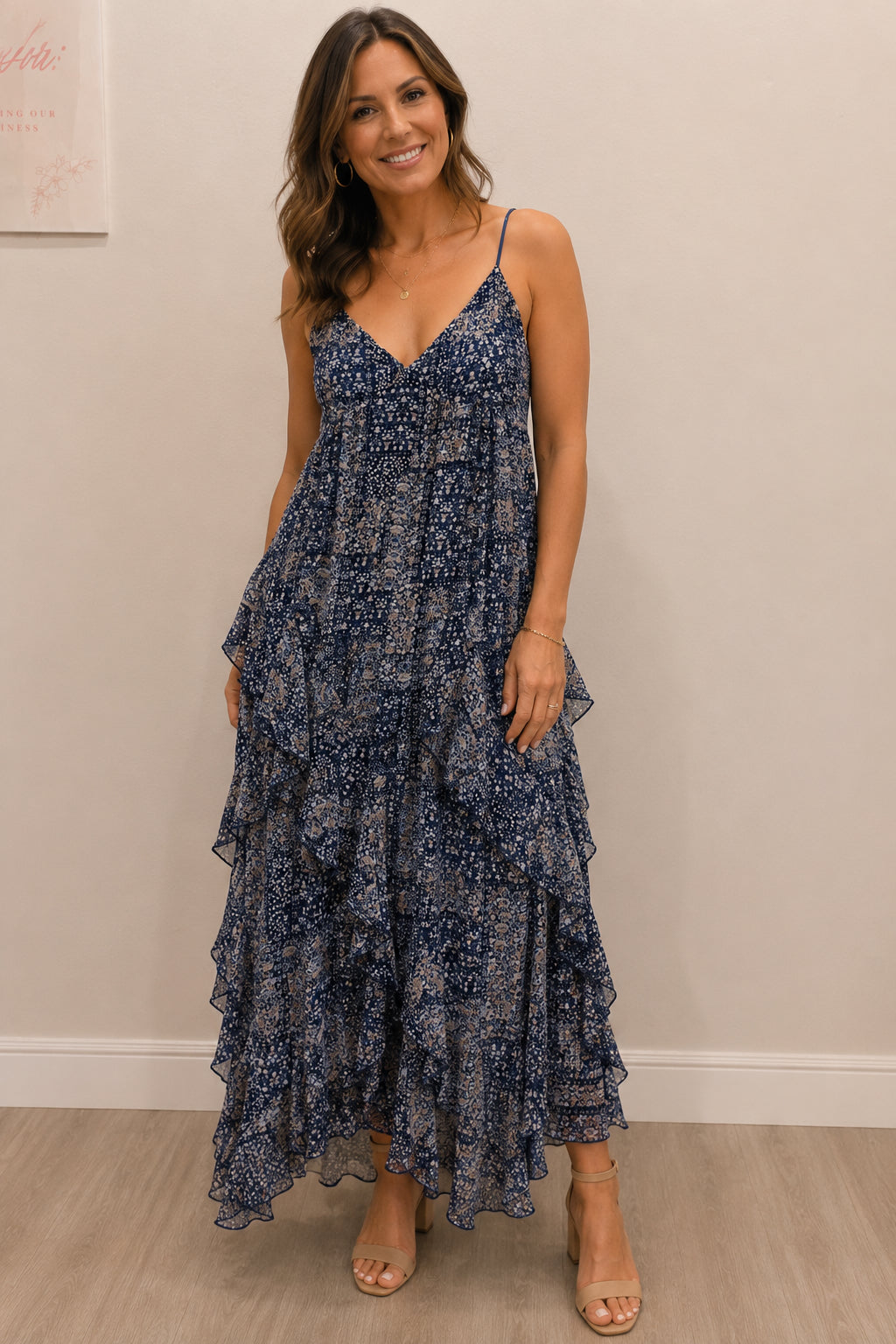 Reset Floral Spaghetti Strap Ruffle Dress