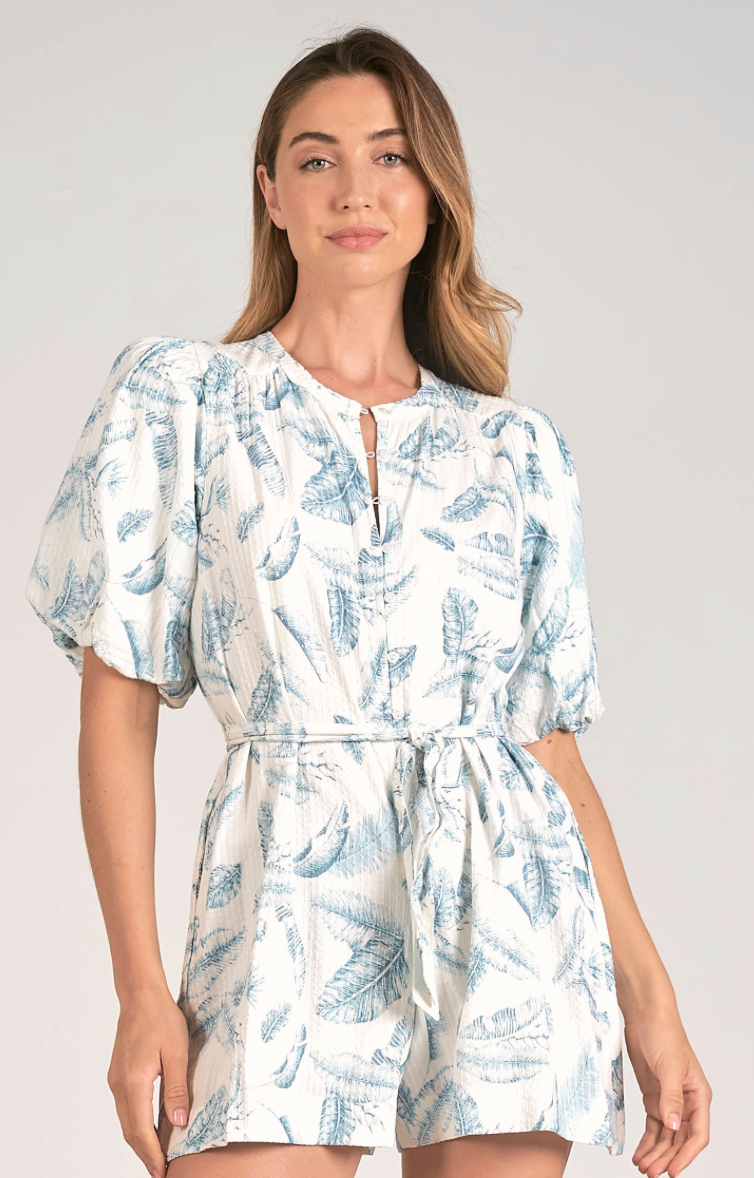 blue romper with patterns