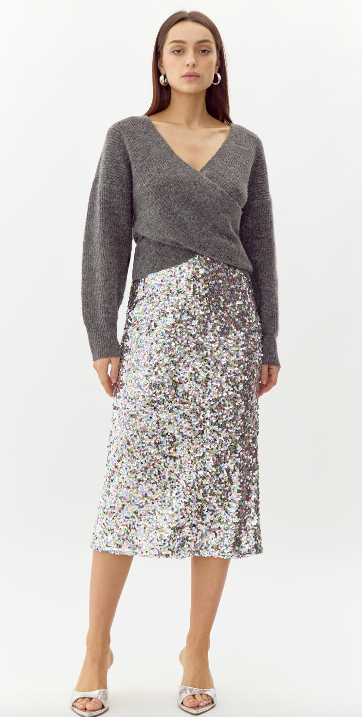 Lacey Sequins Midi Skirt